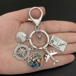 Earth plane keychain pendant earth compass personality memorial key ring gift for travel lovers