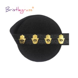 BRISTLEGRASS 2 5 10 Yard 5/8" 15mm Evil Eye Hamsa Hand Foil Print Fold Over Elastics FOE Spandex Bands Tape Hair Tie Sewing Trim