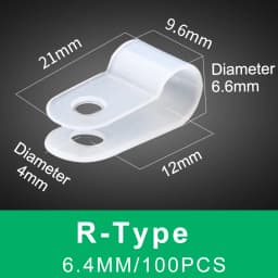 100PCS Cable Clips R-Type Nylon Clamp Plastic White Hose Fasteners Durable Mount Fix Hardware Electrical Fitting Wire Management