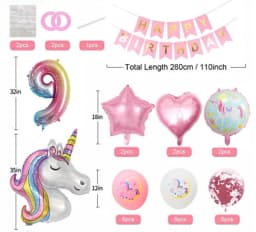 0-9 years old Birthday Decorations Unicorn Birthday Party Supplies Kit for Baby Shower Birthday Party unicorn theme party
