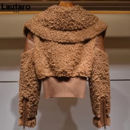 Lautaro Winter Warm Thick Patchwork Faux Fur Coat Women Long Sleeve Zipper Turndown Collar Stylish Fluffy Jacket Fashion 2021