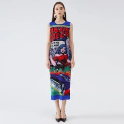 Miyake Pleated Two Piece Set Romantic Creativity Fashion Jacket Shirt Women Designer Art Hand Painted Coat Sleeveless Vest Dress