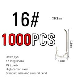 ICERIO 500/1000PCS Fly Tying Hook High Carbon Steel Nymph Dry Wet Fishing Fly Hook Down Eye 1X Long Shank Round Bend