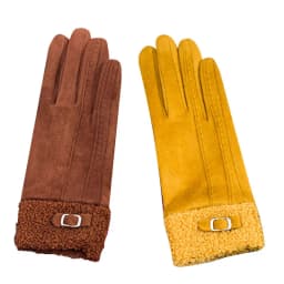 Winter Suede Leather Internal Plush Thicken Touch Screen Driving Gloves Woman's Outdoor Riding Belt Embroidery Warm Gloves R28