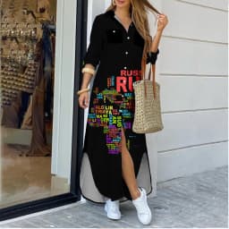 3D Cross-Border Women's Long Dresse Lapel Shirt World Map Pattern Printing Fashion Plus Size Maxi Dress Vestidos Womens Clothing
