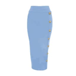 Spring New Women Bandage Skirts Elegant High Waist Midi Calf Gold Buttons Pencil Skirt High Street Office Lady Formal Clothing