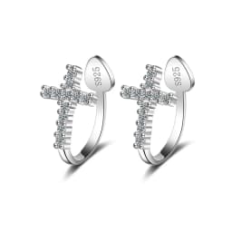 925 Silver Simple Zircon Crystal Clip on Ear Cuff Earring Women Small Mini Ear Clip Cuffs Without Piercing Hole Fake Earrings