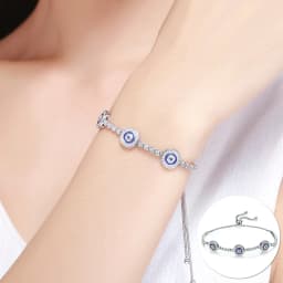 Bamoer Genuine 925 Sterling Silver Evil Eye Bracelet Turkish Blue Tennis Chain Guardian Original for Women Pure Fine Jewelry