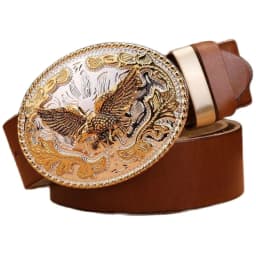 gold eagle big buckle full grain real leather 100% genuine leather hawk mens belts luxury high quality camel brown cowboys women