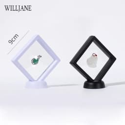 Gem Stones Ring Display Holder Transparent PE Film Jewelry Presentation Box Bracelet Pendant Frame Dustproof Stand 3D Suspension