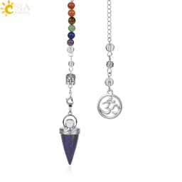 CSJA Natural Stone Cone Pendulums Crystal 3D Buddha 7 Chakras Chain Reiki Pendulum for Dowsing Pendule Radiestesia Pendulo G251