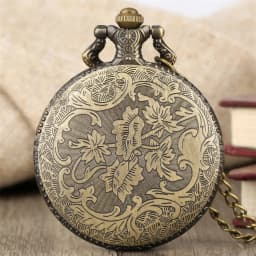 Vintage Bronze Pocket Watch Quartz Retro Horse Full Hunter Pendant Watch with Fob Necklace Chain Best Gift for Men Women Reloj