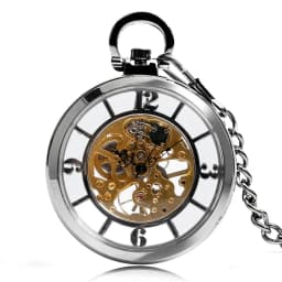 Transparent Open Face Hollow Skeleton Mechanical Pocket Watch Hand Winding Vintage Clock Birthday Gift with Pocket Chain Reloj