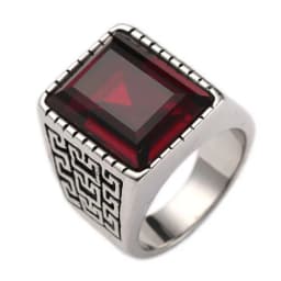 Men's Red Blue CZ Stone Gem Ring Vintage Stainless Steel Ring Men Wedding Bands Ring for Male Jewelry Anel