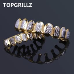 TOPGRILLZ New Fit Gold Silver Color D-Cut Top & Bottom Teeth Grillz With Silicone Hip Hop Rock Jewelry Christmas Gift