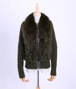 Women's Genuine Real Rabbit Fur Fox Fur Collar Knitting Sleeve Women's Winter Coat Fur Jacket Casual Short Outwear Slim