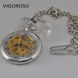 Stainless Steel Mechanical Pocket Watch Transparent Open Face Silver Steampunk Wind up Watch FOB Chain Clock Gift VIGOROSO Brand