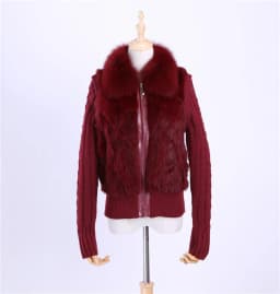 Women's Genuine Real Rabbit Fur Fox Fur Collar Knitting Sleeve Women's Winter Coat Fur Jacket Casual Short Outwear Slim