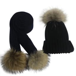 Children knitted Scarf and Hat Set Luxury Winter Warm Crochet Hats and scarves with Real fur pom Beanie Hat for boys and girls