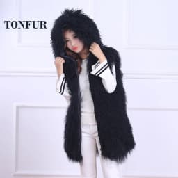 Sleeveless Genuine Mongolia Sheep Fur Vest Thick Warm Curl Tan Sheep Fur Gilet Fashion Waistcoat WSR189