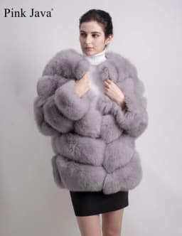 pink java QC8066 high quality women real fox fur coat wihter warm thick fox fur jacket genuine fur short coat long sleeves