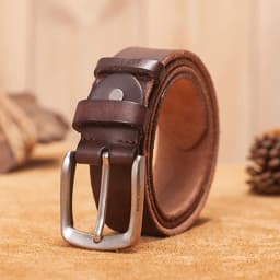 Men's Genuine Leather Belt for Men - Brown Cow Leather Strap with Pin Buckle, Vintage Style Belt for Jeans, Cintos Masculinos