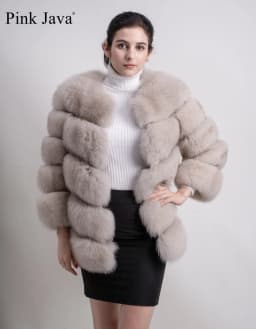 pink java QC8066 high quality women real fox fur coat wihter warm thick fox fur jacket genuine fur short coat long sleeves