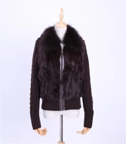 Women's Genuine Real Rabbit Fur Fox Fur Collar Knitting Sleeve Women's Winter Coat Fur Jacket Casual Short Outwear Slim