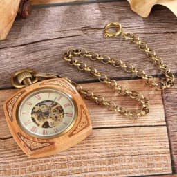 Square Wooden Mechanical Pocket Watch Chains Luxury Red Wooden Hand Winding Skeleton Fob Watches Men Women Clock Gifts Reloj
