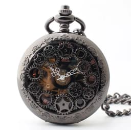 Double Opened Vintage Black Steampunk Gears Hollow Mechanical Pocket Watch Hand Wind Skeleton Necklace Clock Men Womens Gifts