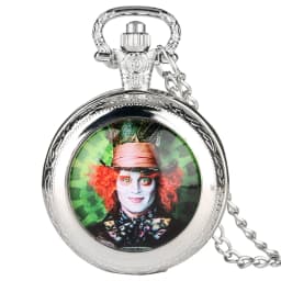 Medium Size Pocket Watcg Necklace Mad Hatter Pattern Quartz Pocket Watch Famous Watch Men Clock Pendant Gift for Men Women