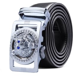 Genuine Leather Wolf belt for Men Polychrome rhinestone Alloy belt automatic buckle black Luxury Brand plus size Ceinture Homme