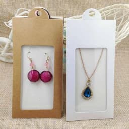 50PCS Multi Color Paper Jewelry Package & Display Box Window Hanger Packing Box with Clear PVC Window for Necklace/Earring