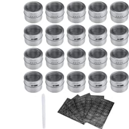 LMETJMA Magnetic Spice Jars Set With Spice Labels and Chalkboard Pen Stainless Steel Seasoning Pepper Spice Storage Jars Tins