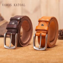 Men's Genuine Leather Belt for Men - Brown Cow Leather Strap with Pin Buckle, Vintage Style Belt for Jeans, Cintos Masculinos
