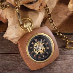 Square Wooden Mechanical Pocket Watch Chains Luxury Red Wooden Hand Winding Skeleton Fob Watches Men Women Clock Gifts Reloj