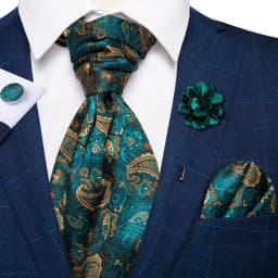 Classic Wedding Ascot Tie For Men Yellow Gold Red Paisley Floral Scarf Neck Tie Brooch Pin Set Cravat Ascot Tie For Banquet