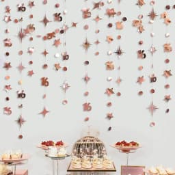 Rose Gold Happy Birthday Garlands Decorations Paper Circle Dots Star Hanging Streamer for 1st 16th 21st 30th 50th 70th Birthday