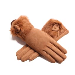 Winter Female Suede Leather Bow Plush Wrist Mitten Women Thick Plus Plush Windproof Warm Touch Screen Driving Gloves J22