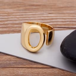 Trendy Hollow A-Z Letter Gold Color Adjustable Opening Ring Initials Name Alphabet Female Chunky Wide Party Wedding Jewelry