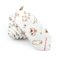 High Quality Cute Linen Cartoon Tie For Men Cat Polar Bear Watermelon Waves Printed Funny Gift Animal Narrow Striped Slim Cravat