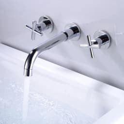 Black Brass Double Handle Wall Mounted Bathroom Sink Mixer Tap Hot & Cold Chrome Finish Faucet with White/Polished Gold Options