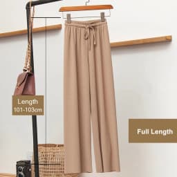 Slacks Women's Loose Summer Pants Soft Ice Silk Ankle-Length Black Wide Leg Pants Grey Khaki Women High Waisted Trousers