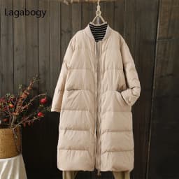 Lagabogy 2025 Thick Warm Long Down Parka WInter Women 90% White Duck Down Jacket Loose Windproof Zipper Coat Female Snow Outwear