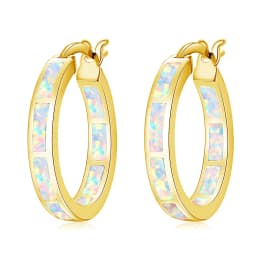 CiNily White Fire Opal Hoop Earrings With Stone Silver Plated Small Round Circle Chic Summer Punk Jewelry Best Gifts for Woman