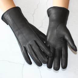 New Women's Black Deerskin Gloves Thick Wool Lining Winter Warm Genuine Leather Gloves Two Styles