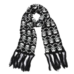 Scarf With Fringes For Men Black And White Stylish Knitted Wool Feel Long Fashion Scarf With Fringes Skull Crossbones