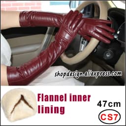 High-end Long Leather Gloves Women's,Leather Sleeve Arm Covers, Winter Warm Thick and Thin Driving Touch Screen Sheepskin Gloves