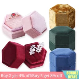 Hexagon Square Shape Velvet Jewelry Box Double Ring Storage Box Wedding Ring Display For Woman Gift Earrings Packaging