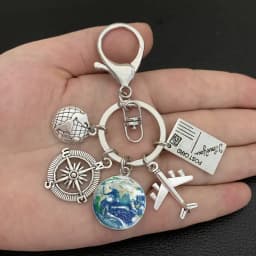 Earth plane keychain pendant earth compass personality memorial key ring gift for travel lovers